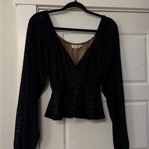 Millibon Black Textured Long Sleeve Blouse